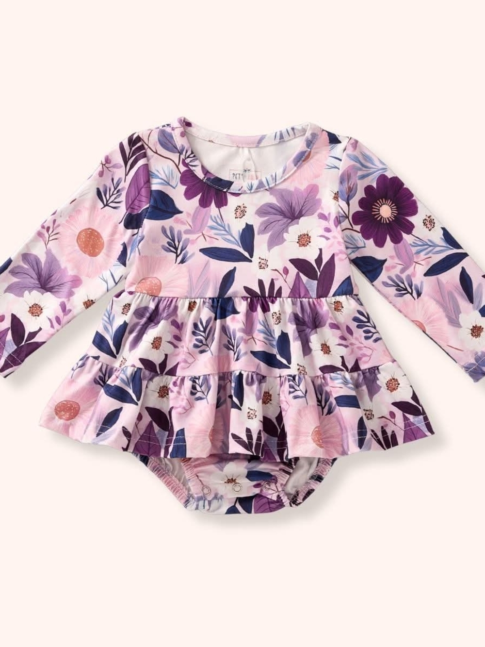 Long-Sleeve Floral Ruffle Baby Bodysuit in Lavender Pink